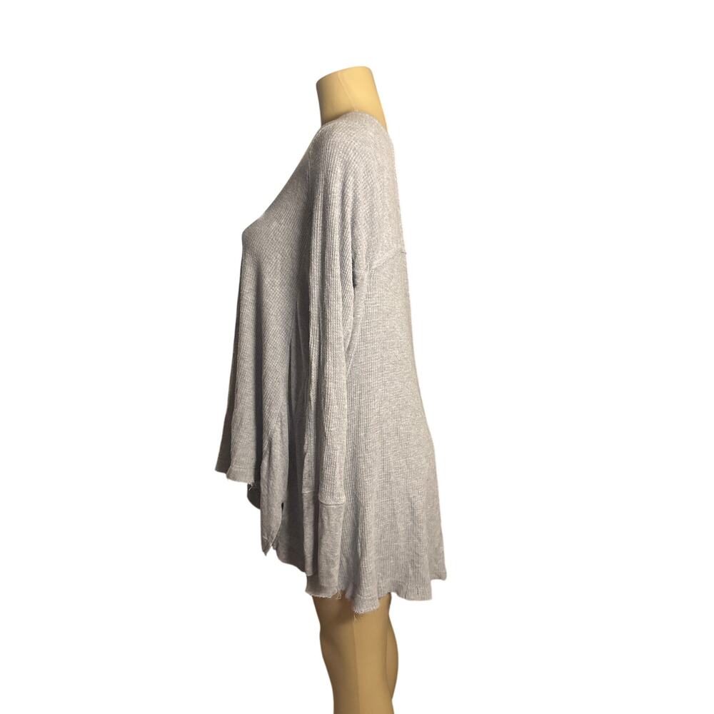 Wmen L We The Free People Scoop Neck Malibu Gray Waffle Tee Shirt Top Long Slv - Picture 3 of 6